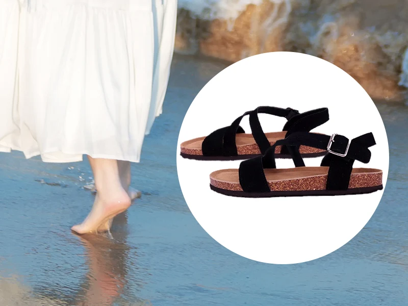 Sobre sandálias femininas com tiras ajustadas e palmilha com fivela