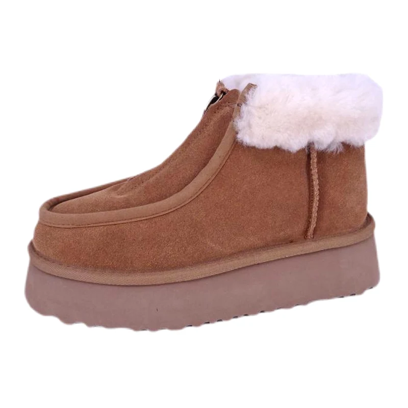 Botas de neve com plataforma de camurça genuína com gola feminina