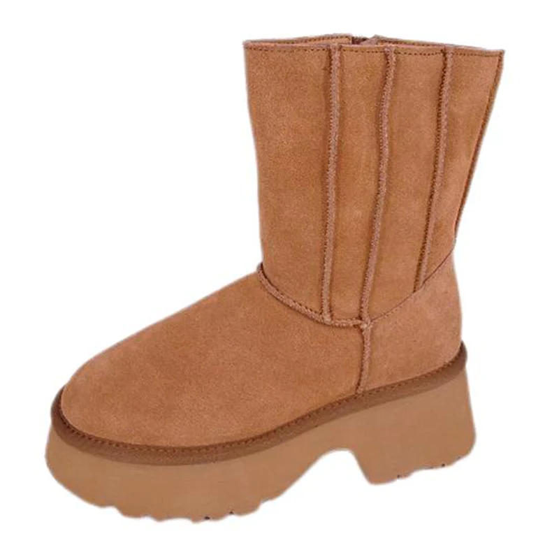 Botas femininas de couro de camurça genuína com salto alto e salto alto