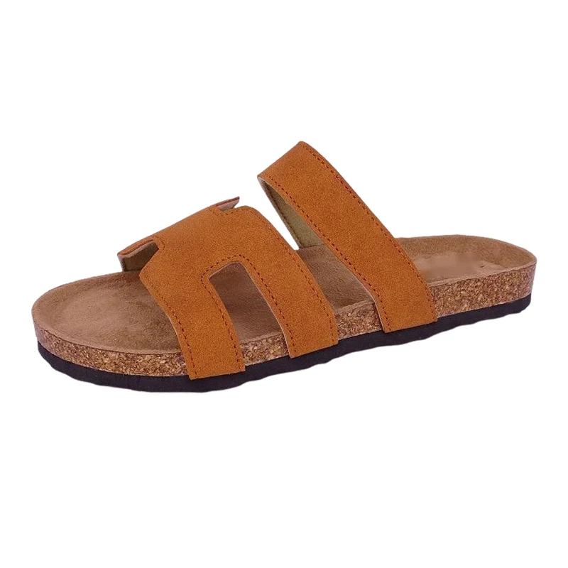 Sandálias femininas de cortiça brilhante estilo H
